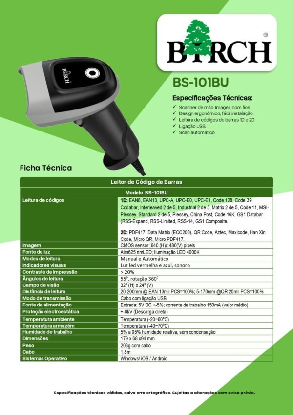 LEITOR DE CÓDIGO DE BARRAS BIRCH BS-101BU - Image 3
